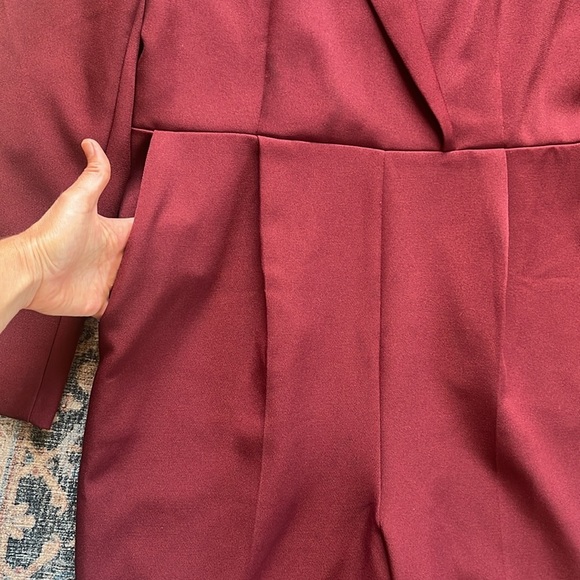 EXPRESS Long Sleeve Blazer Jumpsuit in Wine Red Size 16 - Picture 7 of 13